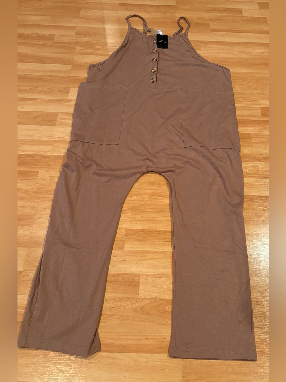 Deep-self Briwn  Sleeveless Button-Front Baggy Jumpsuit
